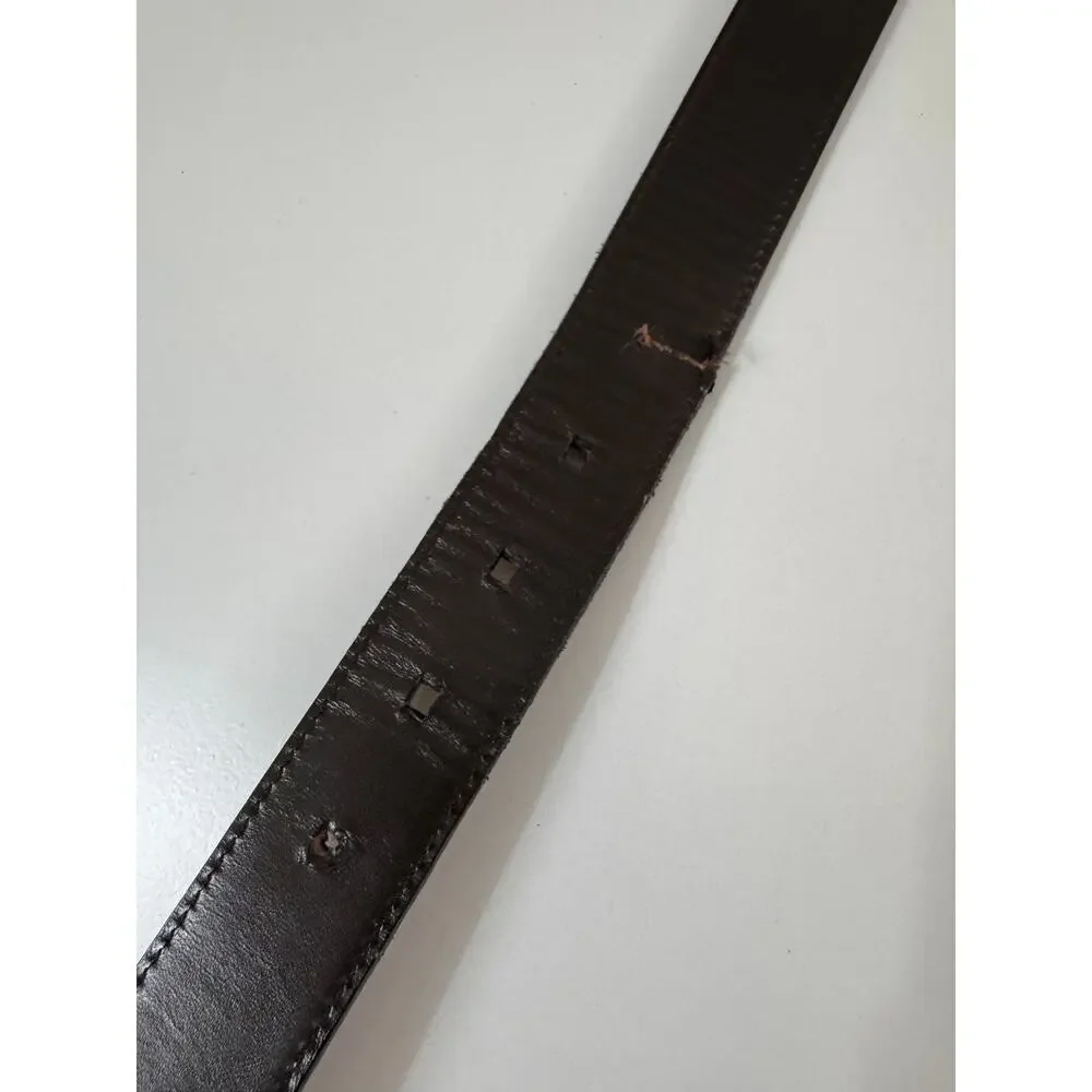 GUCCI Men's Calf Belt Black Leather Nickel Silver Tone Single Tongue Buckle USED